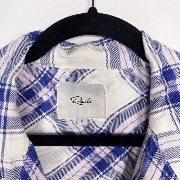 Rails Small S White Blue Plaid Button Down Shirt Long Sleeve Sapphire Lilac - Picture 5 of 8